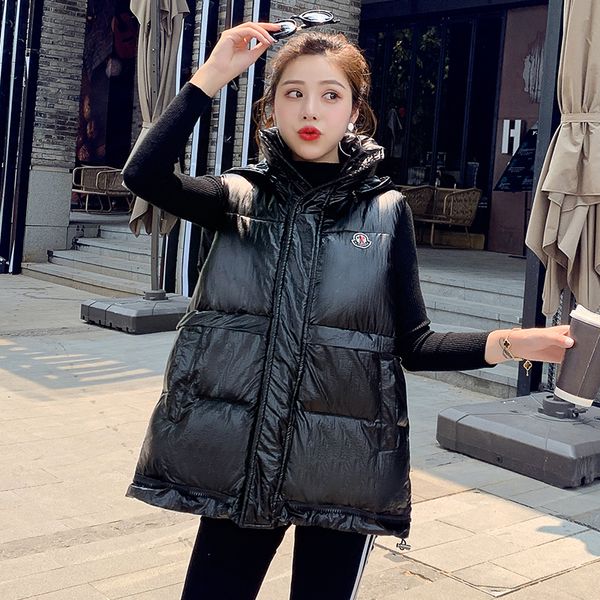 

vest with hood for women winter vest women sleeveless jacket solid thick warm waistcoat female slim women's windproof, Black;white