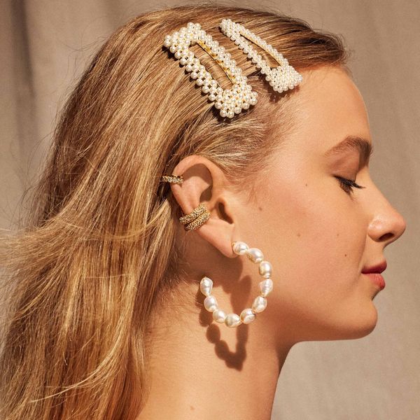 

womens jewelry pearl hoop earrings huggie big beaded hoop earrings jewellery, Golden;silver