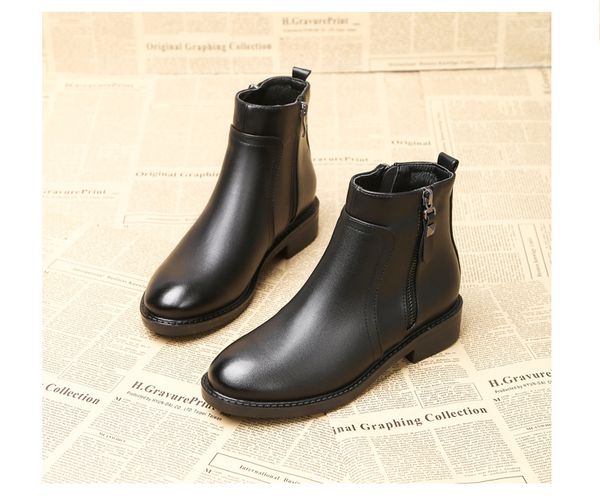 

women big size zip boots women zipper shoes soft upper ladies ankle boots euro style flat heel booties 691, Black