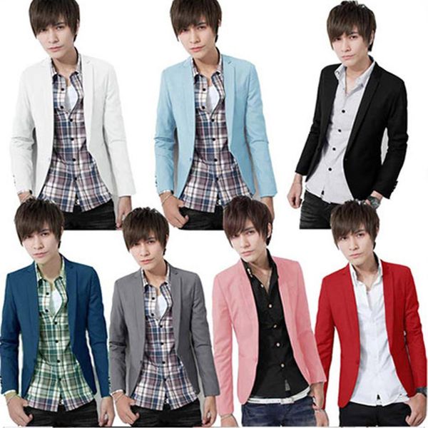 

men's small suit new men solid color single button leisure suit korean fashion slim fit casual blazer, White;black
