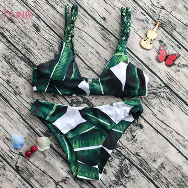 

ladies 2020 women bikini set polyester leaf print swimsuit push up swimwear two piece womens swimming suit, White;black