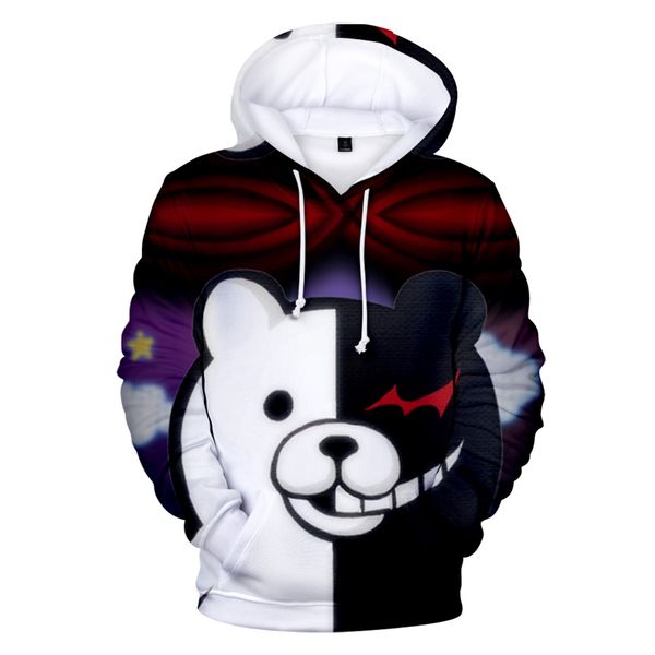 

2019 new monokuma sweatshirts men/women fashion casual hoodies pullover hooded 3d print monokuma mens anime hoodie, Black