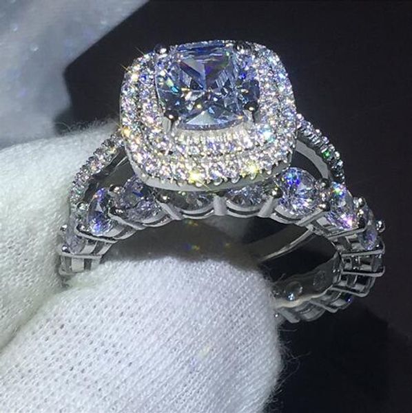 Vecalon Promise Кольцо наборов Diamond CZ Камень 925 Стерлинговое серебро Обращающиеся Свадебные кольца для женщин Мужчины Ювелирные Изделия