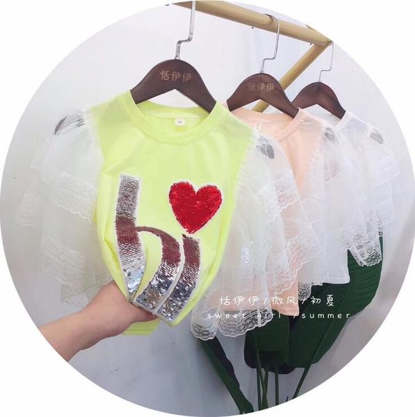 

2020 girls patchwork t-shirt cotton voile fashion summer girls 3-8t f83, Blue