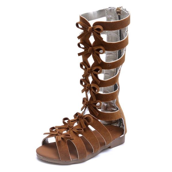 

girls gladiator sandals boots scrub leather summer brown black high-fashion kid sandals toddler baby shoes size 26-35, Black;red