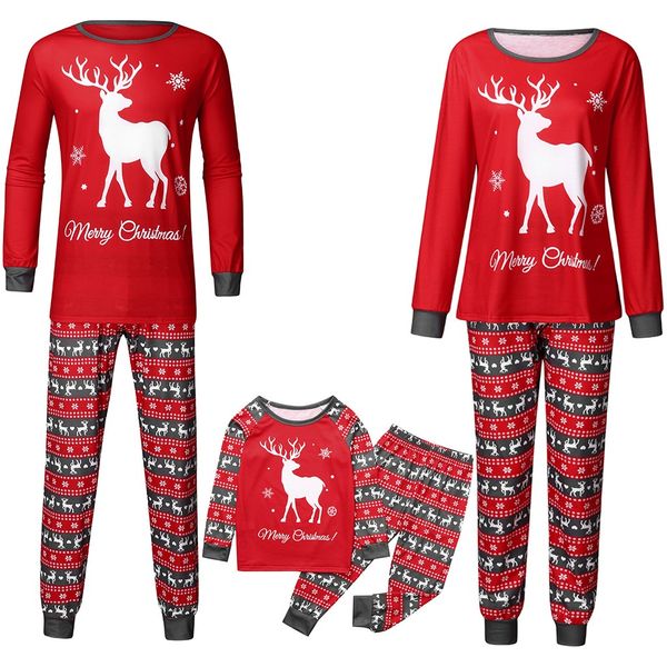

cysincos christmas parent-child outfits 2019 popular long sleeve cartoon deer print pants xmas family casual clothes pajamas, Blue