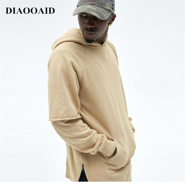 

2019 hoodies men hooded hole solid color loose simple harajuku sweatshirts male personality fake two pieces streetwear clothes, Black