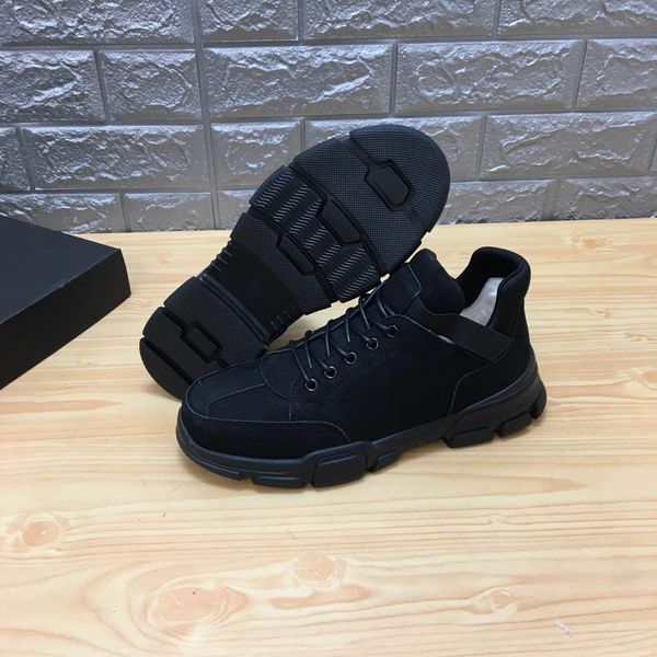 

popular designer platform shoes imported calfskin non-slip sole winter with velvet men's shoes outdoor sports shoes, Black