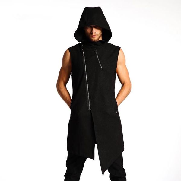 

customized 2019 new men's fashion cap sleeveless zipper long horse clip in personality cultivation vest plus size costumes s-5xl, Black;white