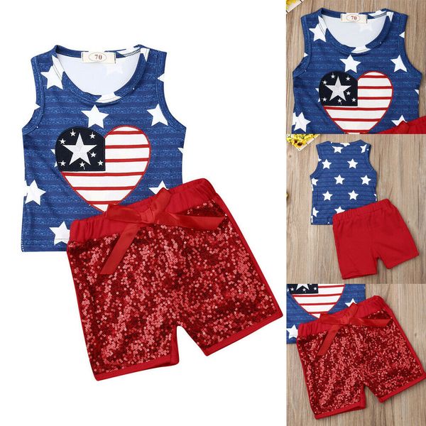 

kids baby girl toddler summer t-shirt vest+pants fashion clothes outfits set, White