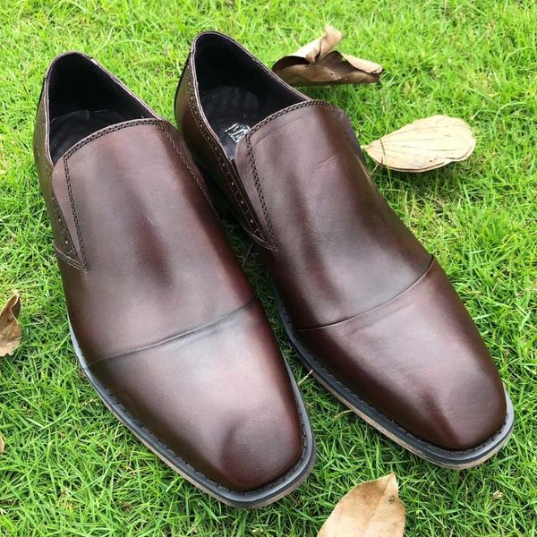 

handmade small square head layer leather casual men's shoes, Black