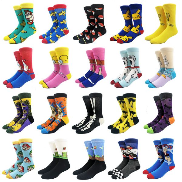

fashion cartoon character cute short socks men women harajuku cute patterend ankle socks hipster skatebord ankle funny, Black