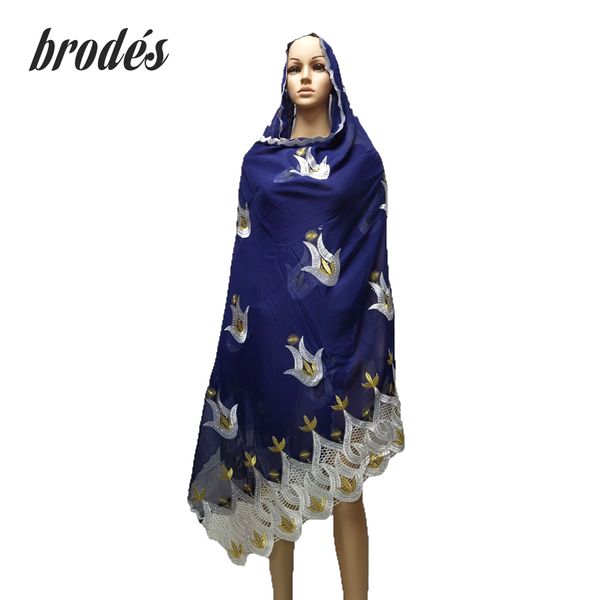 

new african scarfs muslim embroidery women big cotton scarf for shawls wraps headscarf nice designer scarf, Blue;gray