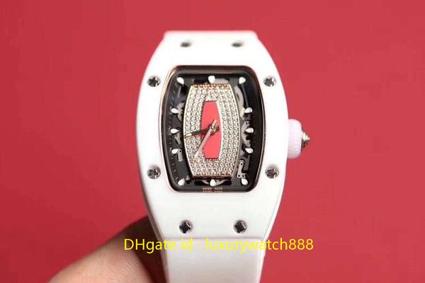 

luxury ladies watch diamonds wrist watchs white ceramics case automatic movement rubber strap diameter 31mm watches, Slivery;brown