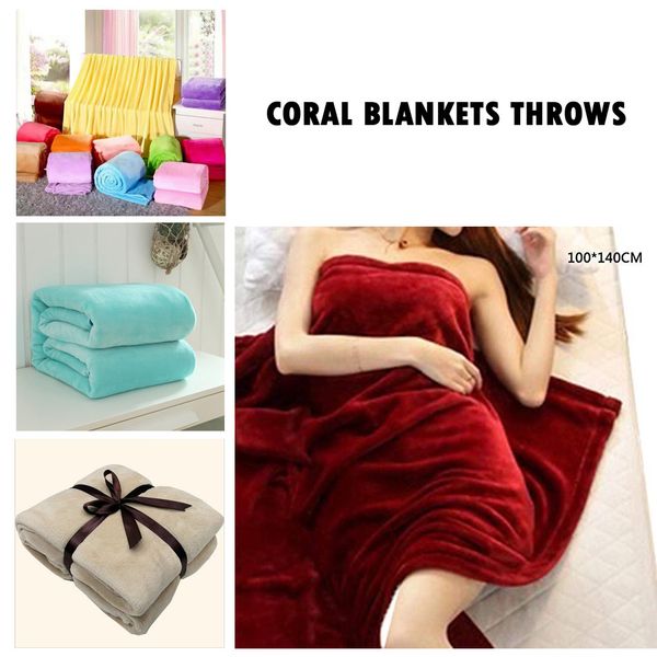 

2019 solid warm micro plush fleece blanket throw rug sofa bedding coral blankets throws