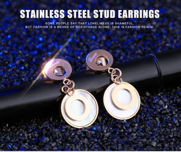 

oumart woman exquisite temperament wild love earrings,simple and compact rose gold,female white shell double ring circle earring, Golden;silver