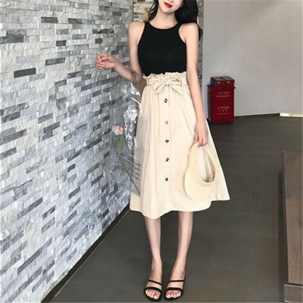 

rÃ¶cke frauen 2019 midi knielangen koreanische stile elegante taste hohe taille rock weibliche gefaltetes festes schule rock, Black