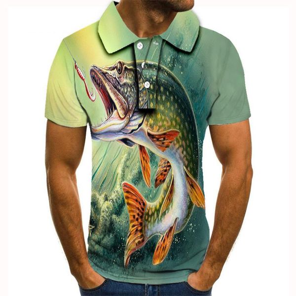 

2020 new &tees men's shirts business men brands shirts fish 3d print turn-down collar mens shirt, White;black