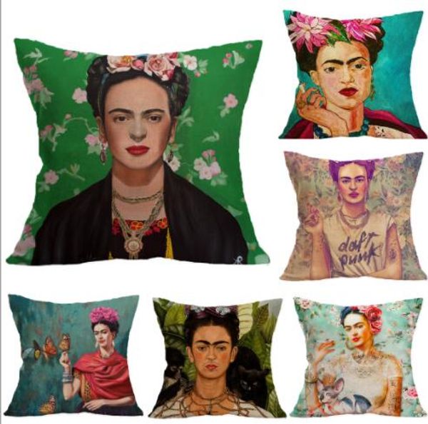 

mexican painter caro woman portrait print linen hug pillowcase sofa cushion cover car home decor