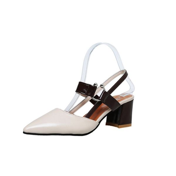 

baotou 6cm block heel shoes 42 size trendy shoes women sandals 2019 summer shoes woman novelty heels sandalias beige mujer, Black