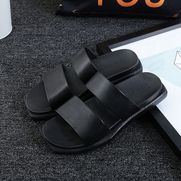 

новое лето 2018 двойной пояс толстая подошва геометрические тапочки для мужчин и женщин открытый нескользящей случайные мужчины тапочки прои, Black