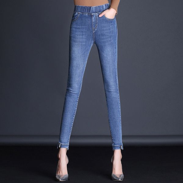 

new skinny women's jeans bleached elastic denim jeans vintage clothes women, Blue