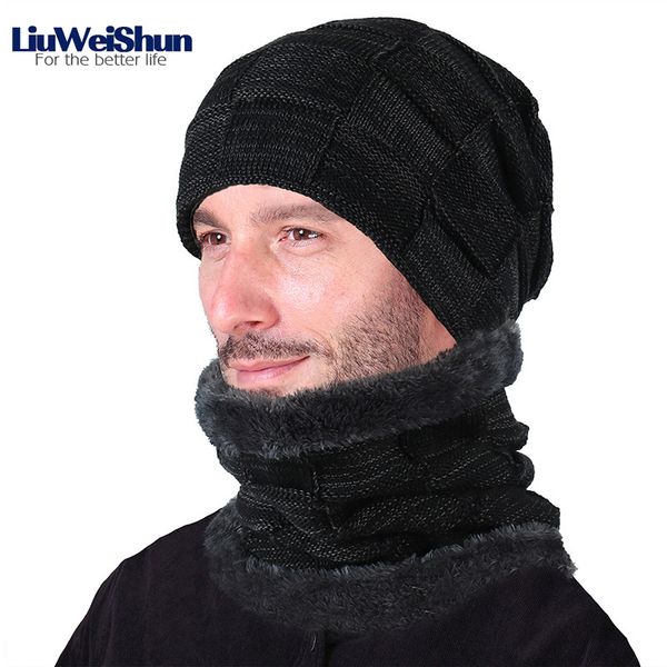 

fashion winter thicken soild plaid beanies cap scarf hat set men,korean wrinkle knitting beanies warm velvet thicken skullies, Blue;gray
