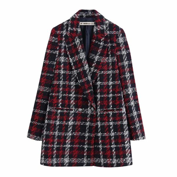 

fall 2019 women's new french small fragrance famous plaid double-breasted suit, wool turn-collar, retro plaid suit, White;black