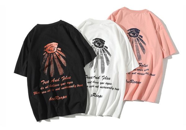 

летняя футболка big eyes printed tee свободные хлопчатобумажные короткие рукава мужская верхняя модная одежда m-2xl размер, White;black