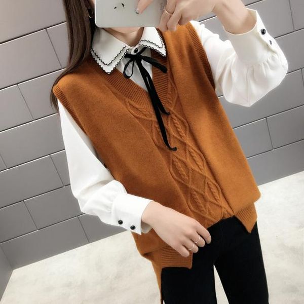 

9120 new women's v-neck vest knitted vest 34-1 floor, 5 rows, 3 shelves, Black;white