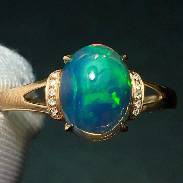 

opal ring fine jewelry pure 18 k gold jewelry 100% natural opal gemstones 1.85ct diamonds female rings for women fine ring, Golden;silver