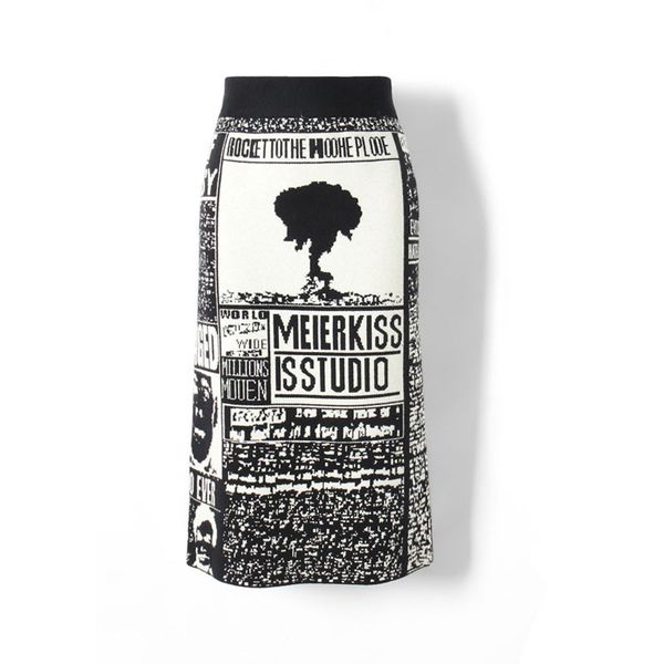 

2019 autumn women high waist knitted midi skirt chic print stretch vintage women bodycon winter skirt faldas jupe femme saia, Black