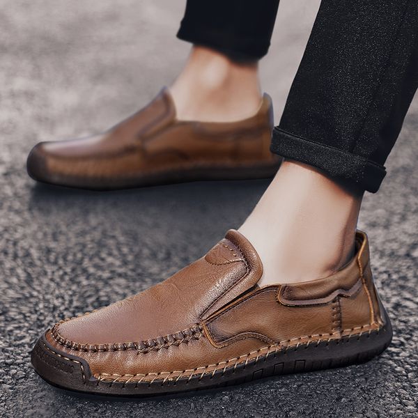 

genuine leather men loafers 2020 new breathable men's casual driving oxfords shoes men flats shoes moccasins, Black