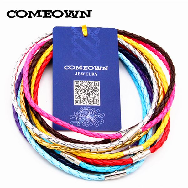 

comeown 10pcs 4mm black/red pu braided leather cord/string necklace with magnetic clasp 12-30inches mixed color jewelry necklace, Silver