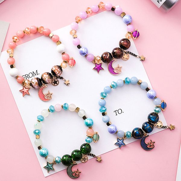

2019 sweet cute boho creative star moon space handmade jewelry crystal beads bracelet bangle for women wedding party, Golden;silver