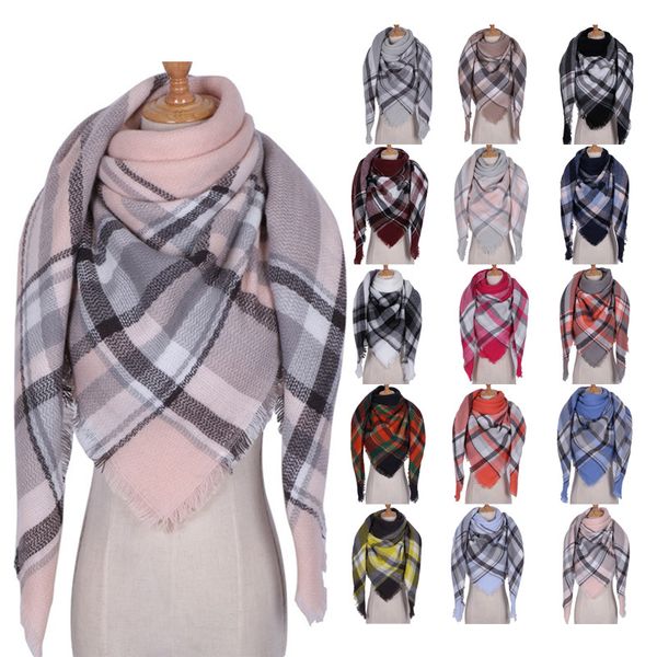 

women plaid square scarf 140*140cm classic girl winter warm knitting scarves female oversize shawls lady bandana wraps blanket ljjt1607, Red;brown