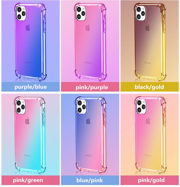 For IPhone 11 XR XS MAX 8 7Plus 6S Samsung Galaxy S10 5G Note 10 Gradient Colors Anti Shock Airbag Soft Clear Cases HOT SALE Create A Cell Phone Case