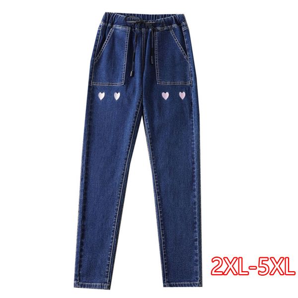 

real picture spring new large size thorn harem denim women's trousers 100 kg increase casual pants, Blue