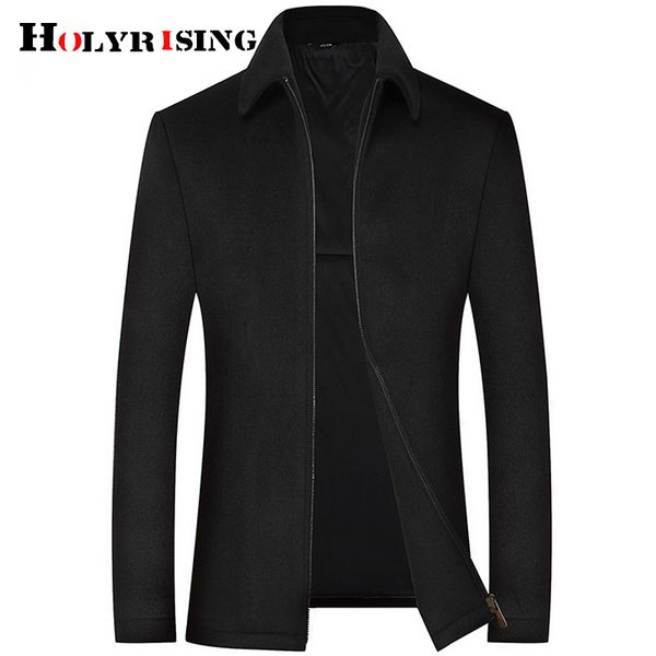 

holyrising men business casual lapel men's woolen coat men winter warm trench woolen coat slim fit casual fashion jackets 18983, Black