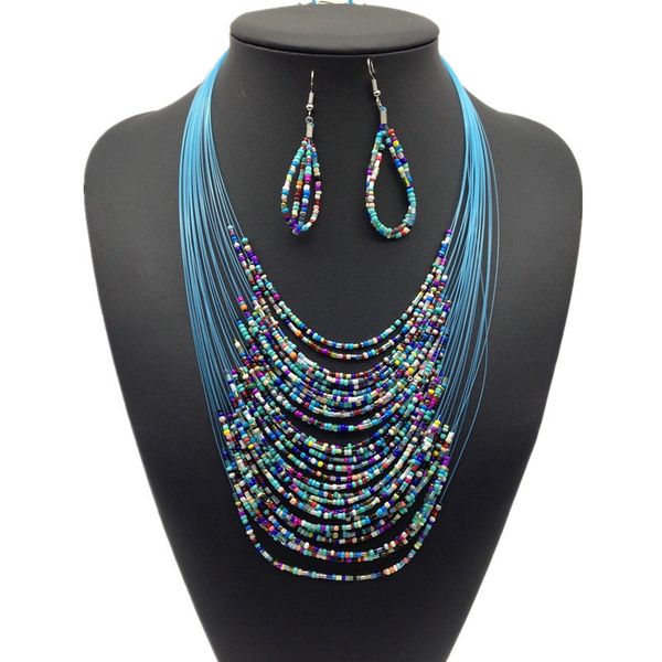 

год сбора винограда способа африки ювелирные наборы для женщин чешские многослойные красочные бусы заявление ожерелье серьги набор boucles d, Silver