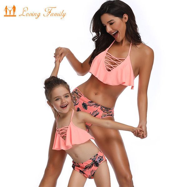 

mid waist bathing suit women summer family matching clothes mother daughter swimsuit outfits mom baby bikini set, Blue