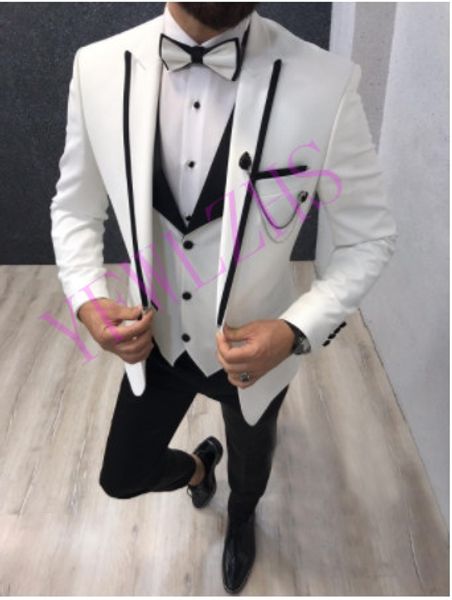 

handsome groomsmen peak lapel groom tuxedos mens wedding dress man jacket blazer prom dinner 3 piece suit(jacket+pants+tie+vest) b224, Black;gray