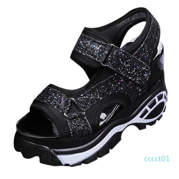 

new style women sandals ladies wedges shoes fashion fish mouth sandals thick bottomed sport casual women shoes ct1, Black