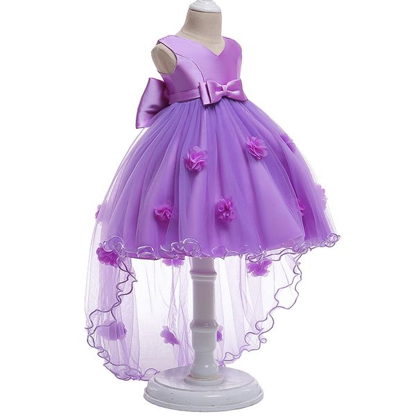 

retail appliques v-neck ruffled flower girls dress with big bow mesh elegant princess long trailing dress party ball gown l555, Red;yellow