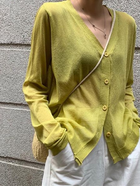 

women's blouses & shirts [ewq] spring summer 2021 long-sleeved v-neck knit trendy women shirt coats thin casul simple 5 colors blusas, White