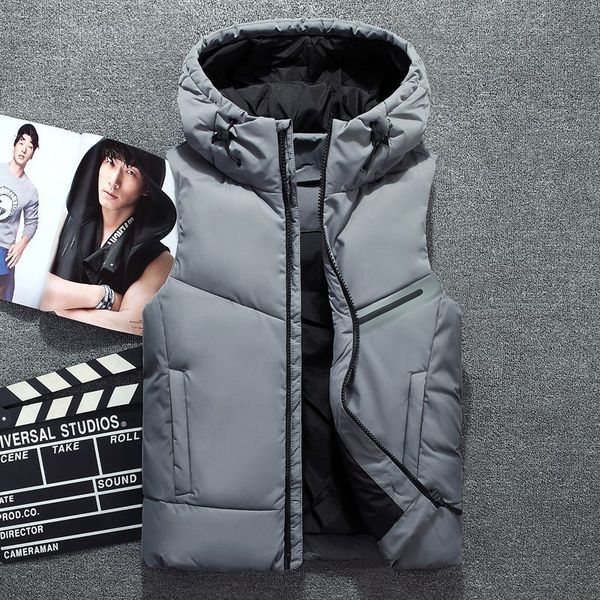 

n f -t1802-whiteiswhite man slim hooded parkas outdoor sport jacket outfit fashion men warm vest coat sleeveless down coat, Black