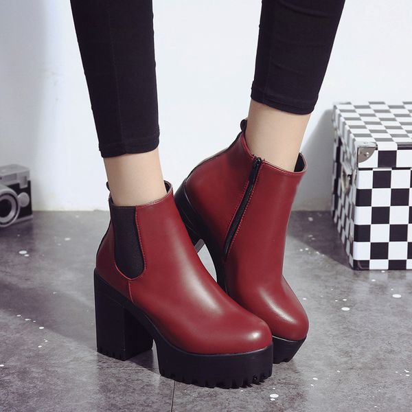 

winter short women boots elastic band autumn ankle black boots platform female shoes super high heels plush boot square heel