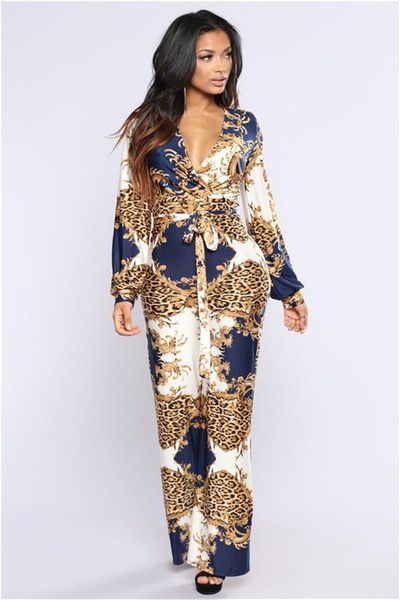 

lapel neck long sleeve pants summer autumn style female clothing womens fashion desinger jumpsuits floeal print, Black;white