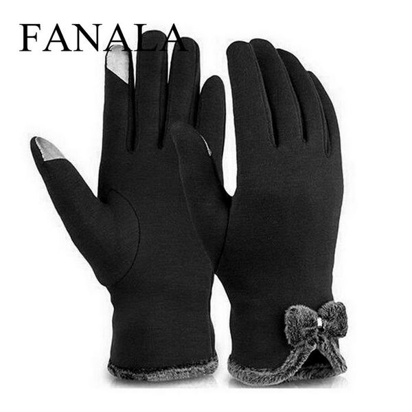 

new female autumn winter non-inverted velvet cashmere full finger warm lace gloves women cotton touch screen bow tie gloves, Blue;gray