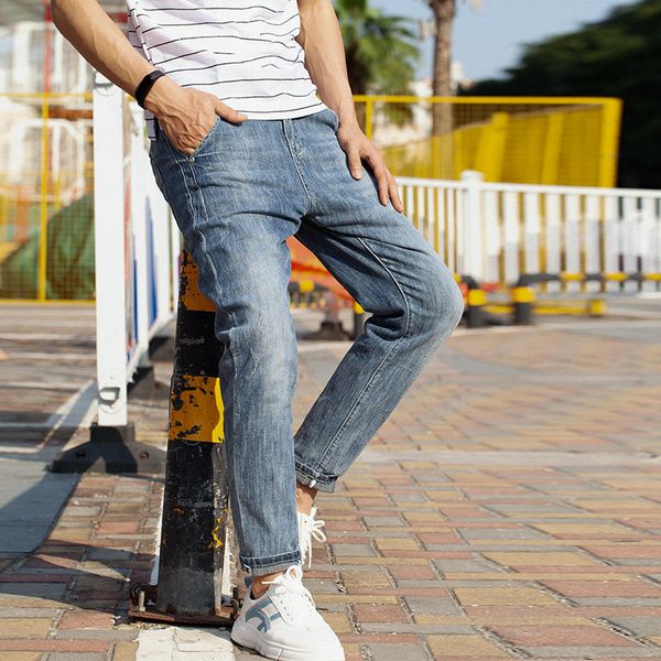 

mens designer season small straight-foot jeans special quality, Blue